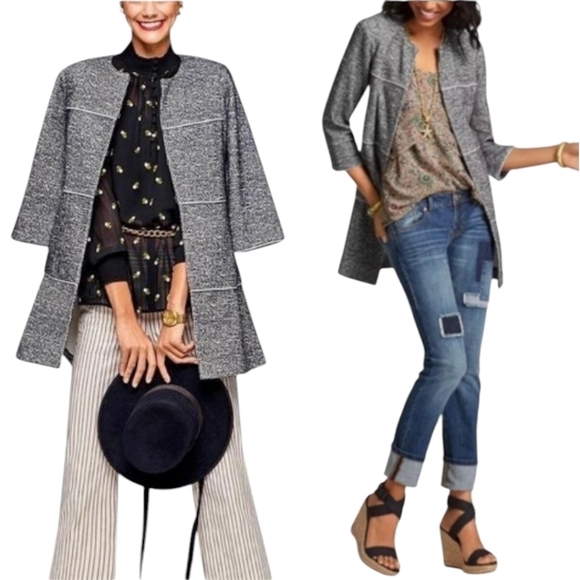 Cabi "The Times" long knit Jacket Blazrr black print Preppy Outerwear  sz S - Picture 10 of 11